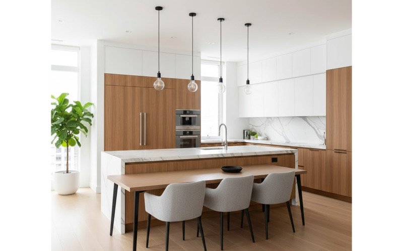 Modern Luxury Kitchen Interior Design with Marble Island